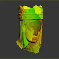 Handcrafted Wooden Female Head Sculpture With Ornate Crown And Detailed Features