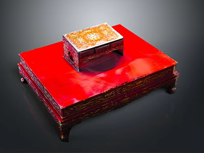 Red Lacquered Storage Boxes Stacked With Golden Decorative Patterns And Traditional Design 3d model