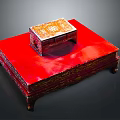Red Lacquered Storage Boxes Stacked With Golden Decorative Patterns And Traditional Design