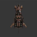 Detailed Steampunk Airship Warship Model With Mechanical Cannons Propellers And Vintage Flag