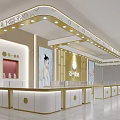 Luxurious Jewelry Store Interior Design Featuring Golden Decor Display Counters And Floral Model Billboards