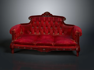 Red Classical Sofa With Velvet Upholstery Carved Wood Frame And Button Tufted Diamond Pattern 3d model
