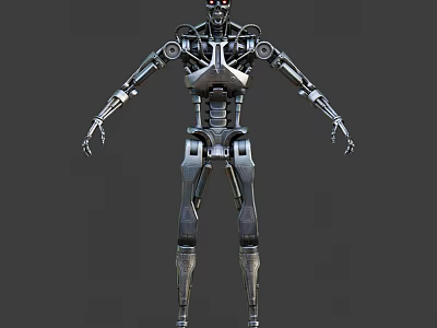 Smart Machine With Metallic Structure Mechanical Limbs Red Eyes And Futuristic Design 3d model