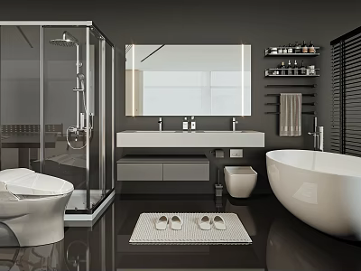 Modern Bathroom Vanity With White Washbasin Mirror And Storage Cabinets 3d model