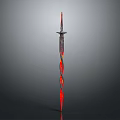 Decorative Fantasy Sword Featuring Red and Black Spiral Patterns Textured Blade and Unique Design