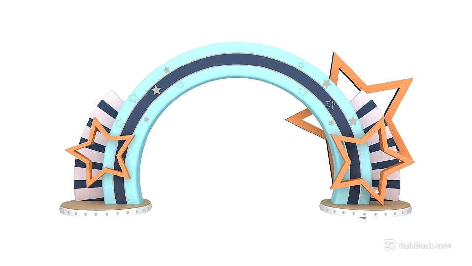 Light Blue Archway Design Featuring Blue Stripes And Orange Star Decorations On Base 3d model 