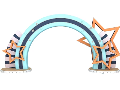 Light Blue Archway Design Featuring Blue Stripes And Orange Star Decorations On Base 3d model