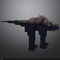 3D Dinosaur Like Creature Model With Dark Blue Body Pink Spiked Back and Glowing Eyes