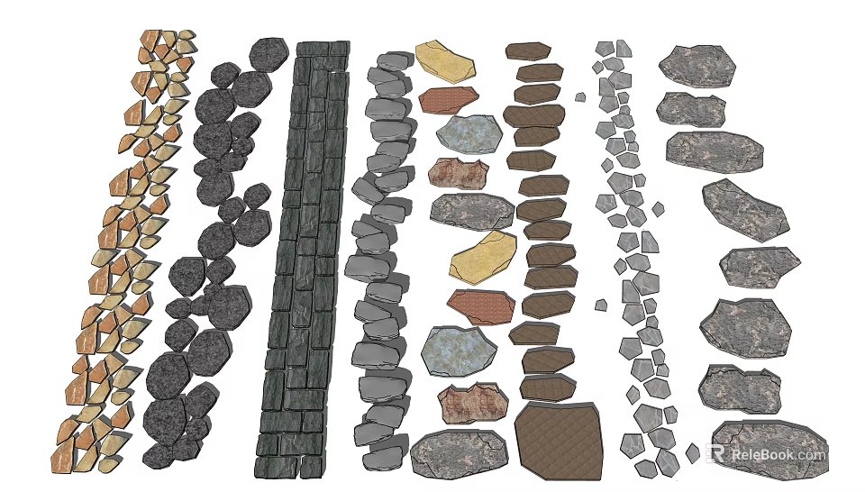 Diverse Natural Stone and Wood Samples With Various Shapes and Colors 3d model 