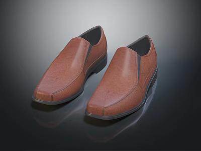 Brown Leather Slip on Shoes with Black Sole and Simple Classic Design 3d model