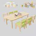 Wooden Children's Table And Chair Set With Green Beige Seats And Building Blocks