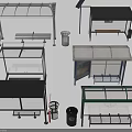 Bus Stop Shelter Components With Various Roof Designs Seats And Trash Bins