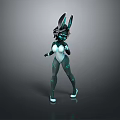 3D Fantasy Rabbit Creature Character With Green Black Tight Suit And Glowing Accents