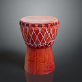 Handcrafted Red Wooden Drum With Mesh Rope And Natural Wood Base Traditional Design