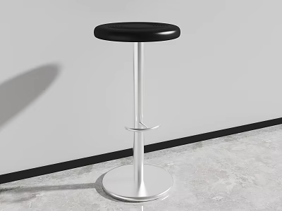 Modern Bar Stool With Black Seat And Silver Metal Frame Minimalist Design 3d model