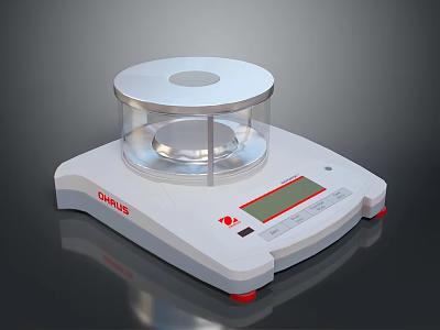 OHAUS Electronic Laboratory Balance With Transparent Wind Shield Digital Display White Body And Red Accents 3d model