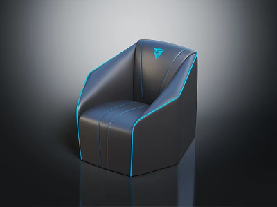 Modern Black Leather Gaming Chair With Blue Accent Lines And Ergonomic Design 3d model