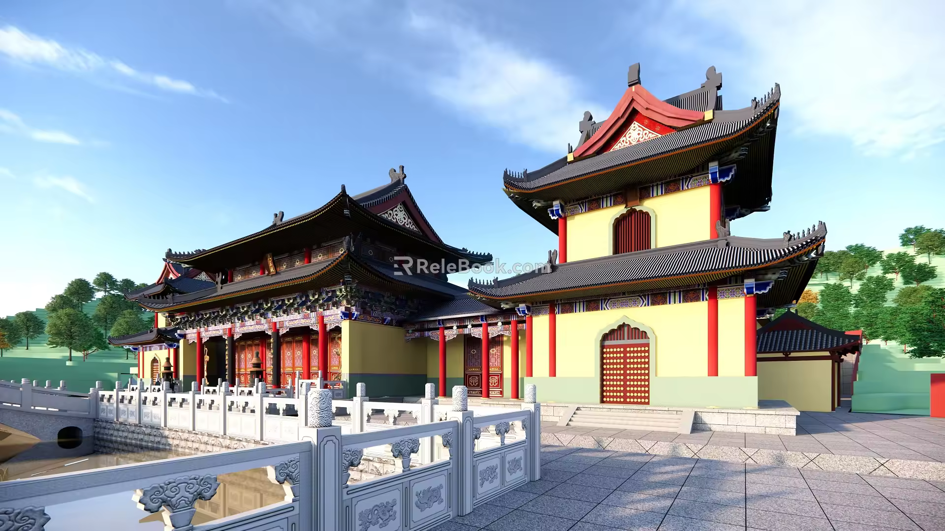 Chinese temple temple architecture 3d model