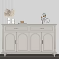 Elegant White Entryway Console Table With Arch Doors Drawer And Decorative Ornaments