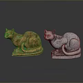 Two Decorative Cat Statues One Gold And One Silver Sitting Side By Side 3d model