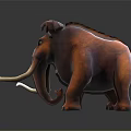 Furry Brown Mammoth With Long White Tusks Standing On Dark Surface