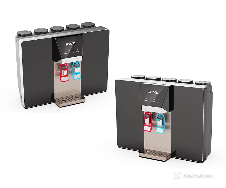 Modern SKG Water Dispensers With Red Blue Buttons And Sleek Black Silver Design 3d model 