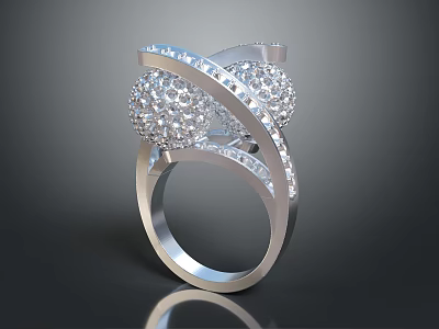 Sparkling Silver Diamond Ring With Spherical Rhinestone Design And Shiny Setting 3d model