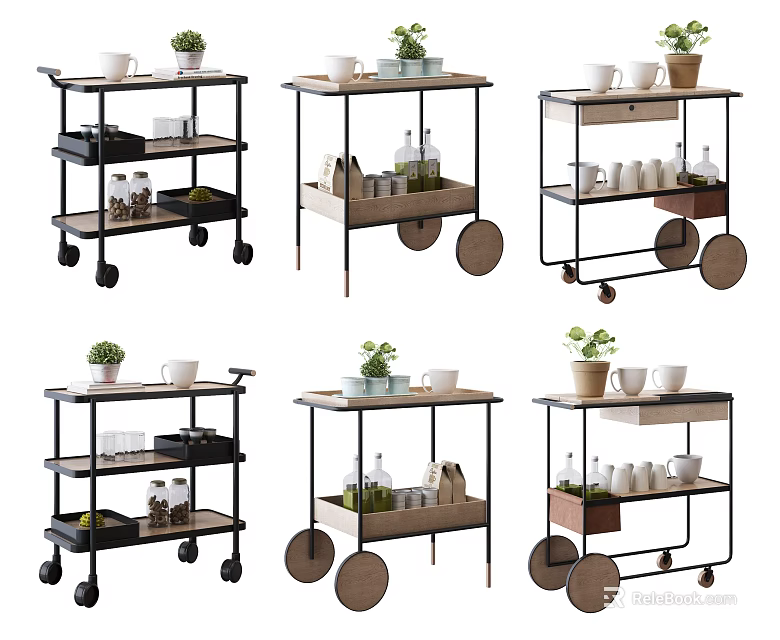 Commercial Equipment Multi Tier Rolling Carts with Wheels for Serving and Storage 3d model 
