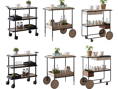 Commercial Equipment Multi Tier Rolling Carts with Wheels for Serving and Storage 3d model