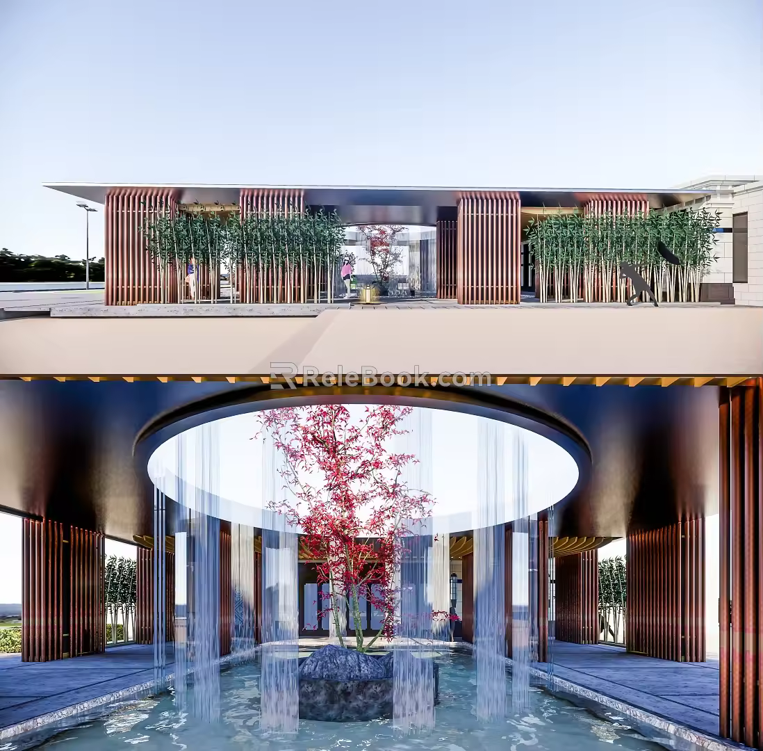 Modern gate entrance gate courtyard sketch water feature 3d model