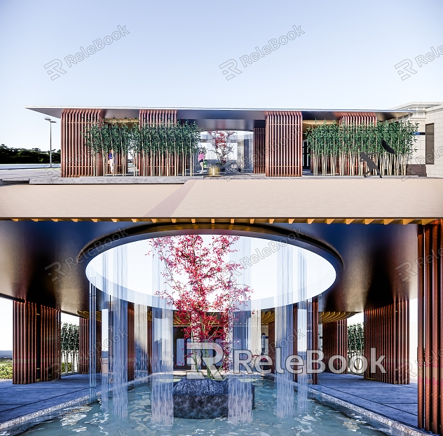 Modern gate entrance gate courtyard sketch water feature model