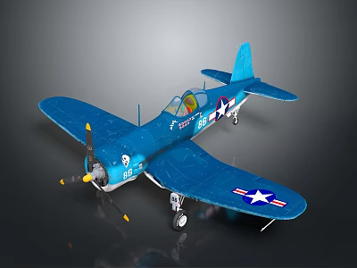 Blue Vintage Airplane Model With Star Emblem And Detailed Design On Dark Background 3d model