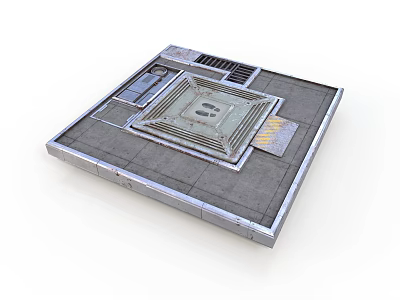 3D Industrial Scene Component With Square Platform Metal Surface And Central Vent Structure 3d model