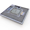 3D Industrial Scene Component With Square Platform Metal Surface And Central Vent Structure