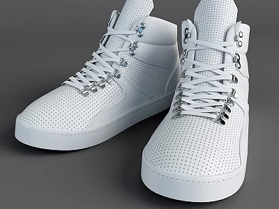 Sleek White High Top Shoes With Perforated Design And Metallic Accent Laces 3d model