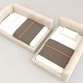 Pair of Single Beds with Beige Frame White Mattress and Brown Stripes Design