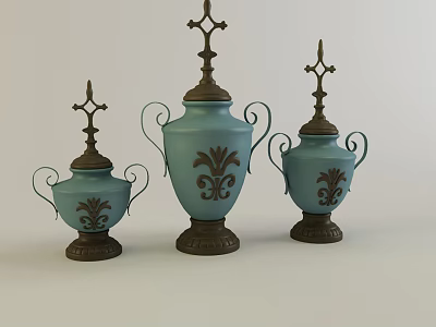Turquoise Decorative Ornament Set with Bronze Spires and Floral Patterns for Home Decor 3d model