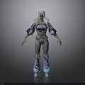 Sci Fi Character With Blue Gray Armor Helmet And Futuristic Tech Outfit Design