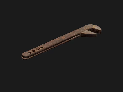 Vintage Brown Metal Wrench Tool With Holes On Black Background 3d model