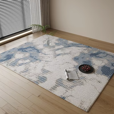 Square Area Rug With Blue White Pattern On Wooden Floor By Window 3d model Square Area Rug With Blue White Pattern On Wooden Floor By Window 3d model