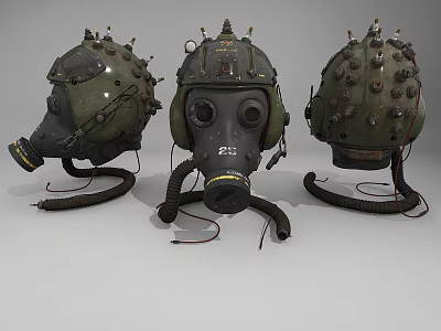Firefighting Equipment Featuring Three Gas Masks With Different Protective Designs 3d model