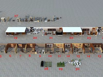 Shopping Mall Stores Layout With Numbered Units And Various Shop Locations 3d model