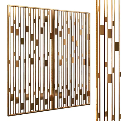 Modern Golden Metal Strip Wall Decor With Vertical Horizontal Stripes And Geometric Patterns 3d model