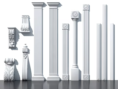 Different Styles Of Decorative Roman Columns With Ornate Capitals And Intricate Designs 3d model