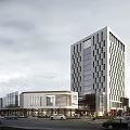 Modern Mixed Use Commercial Complex With Shopping Mall Office Tower And Pedestrian Area