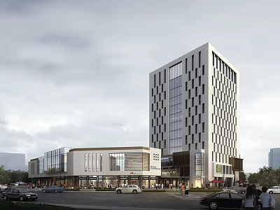Modern Mixed Use Commercial Complex With Shopping Mall Office Tower And Pedestrian Area 3d model