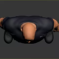 Bald Man With Muscular Build In Navy Blue T Shirt Pants Against Gray Background