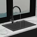 Stainless Steel Kitchen Sink with Modern Faucet on Marble Countertop near Window
