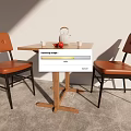 Brown Leather Leisure Chairs with Wooden Table White Kettle Cups and Red Fruits in Modern Setting