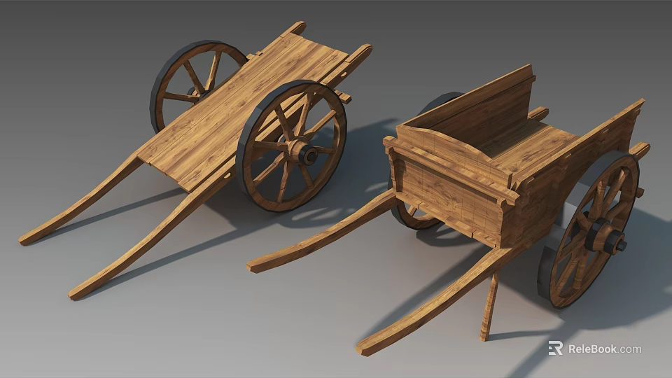 Classic Wooden Utility Cart With Sturdy Wheels And Functional Frame Design 3d model 